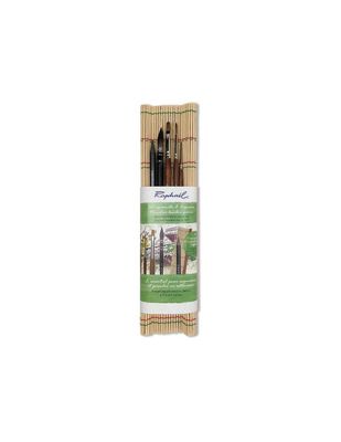 Portapinceles de bambú con 4 pinceles y 1 barra de grafito