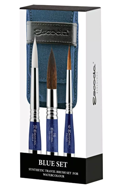 Estuche Petaca de tela con 3 Pinceles Set Azul Estuche Petaca de tela con 3 Pinceles Set Azul