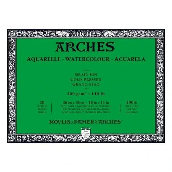 Bloc Arches 20 Hojas 26x36cm 300Gr 100% Algodon Grano Fino