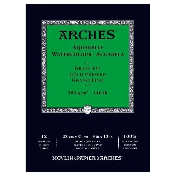 Bloc Arches 12 Hojas 23x31cm 300Gr 100% Algodon Grano Fino