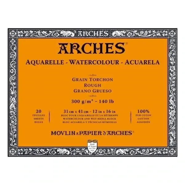 Bloc Arches 20 Hojas 31x41cm   300Gr 100% Algodon Grano Grueso