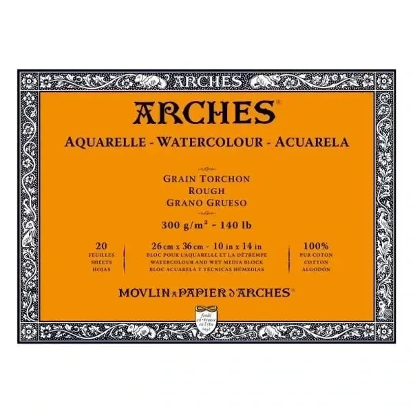 Bloc Arches 20 Hojas 26x36cm 300Gr 100% Algodon Grano Grueso
