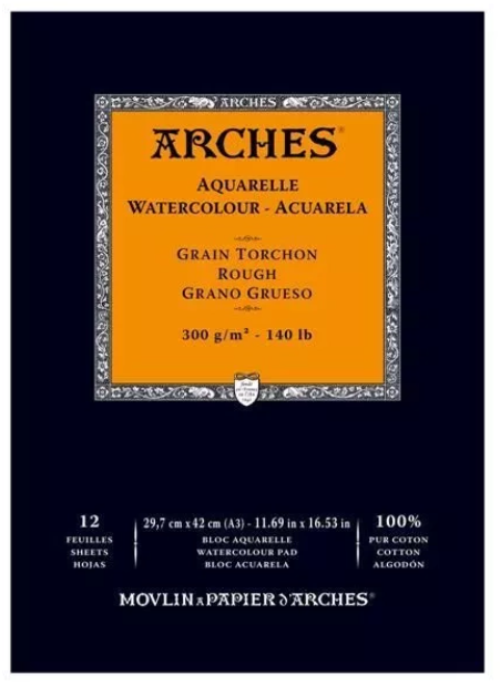 Bloc Arches 12 Hojas 29,7x42cm A3  300Gr 100% Algodon Grano Grueso