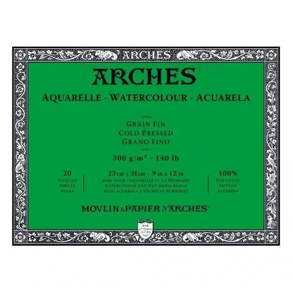 Bloc Arches 20 Hojas 23x31cm 300Gr 100% Algodon Grano Fino