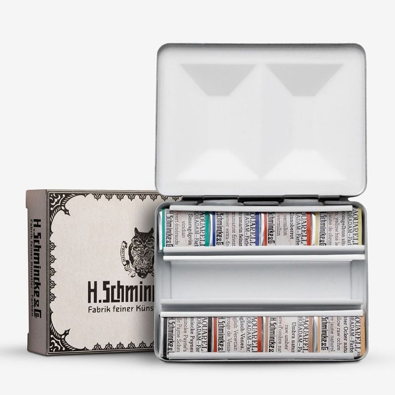 Lata de acuarela retro Schmincke 8 medios godets