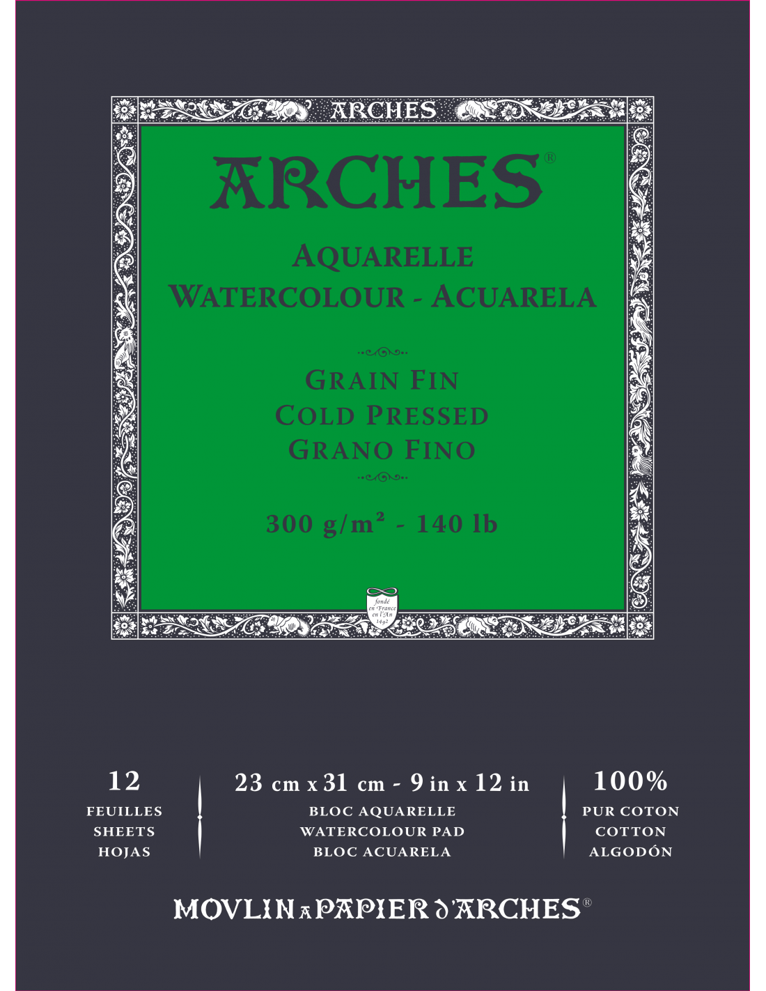 Bloc Arches 12 Hojas 26X36cm  300Gr 100% Algodon Grano Fino