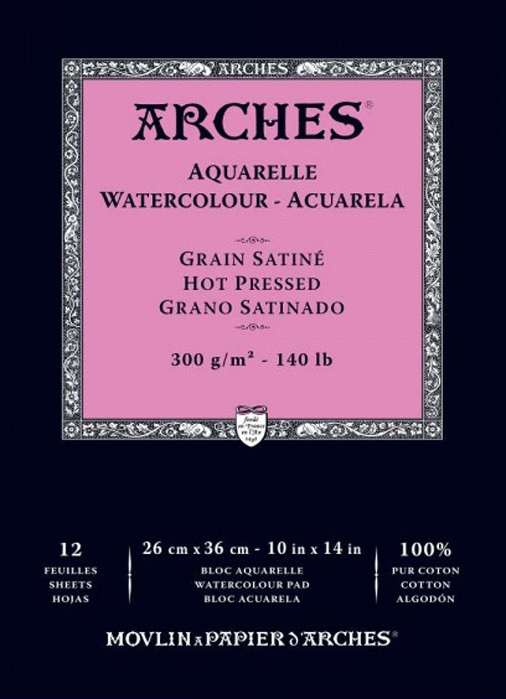 Bloc Arches 12 Hojas 26X36cm 300Gr 100% Algodon Grano Satinado