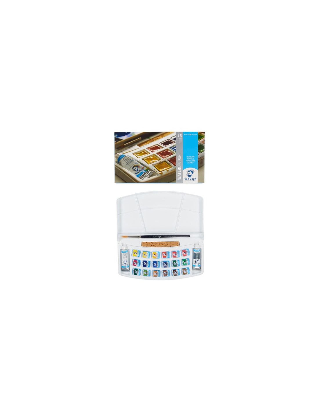 Caja de acuarela Van Gogh plástico 18 medios godets y 2 tubos