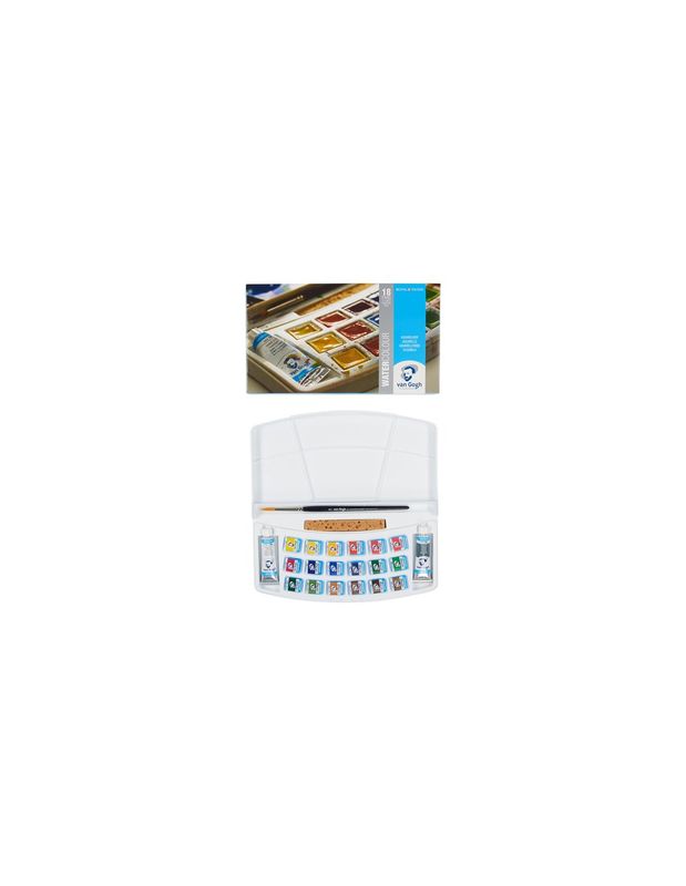 Caja de acuarela Van Gogh plástico 18 medios godets y 2 tubos