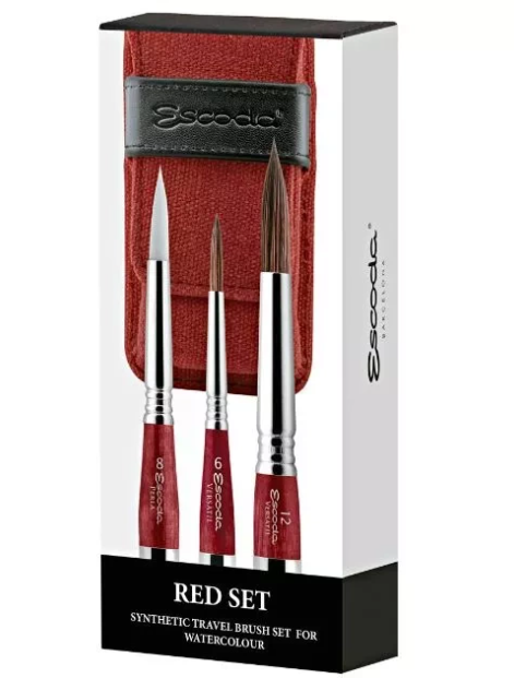 Estuche Petaca de tela con 3 Pinceles Set Rojo Estuche Petaca de tela con 3 Pinceles Set Rojo