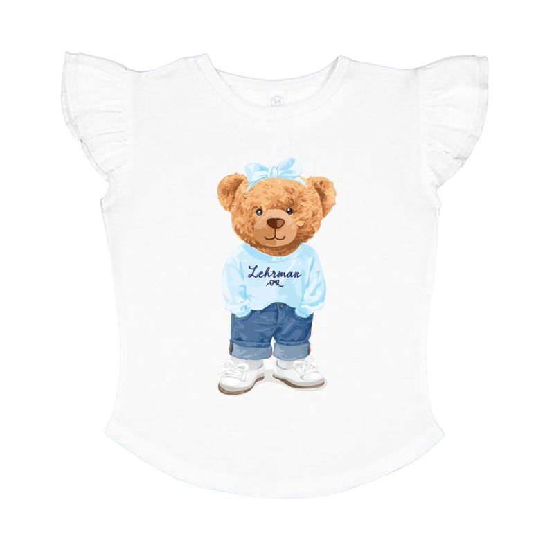 Beary Cute White Flutter Sleeve Top