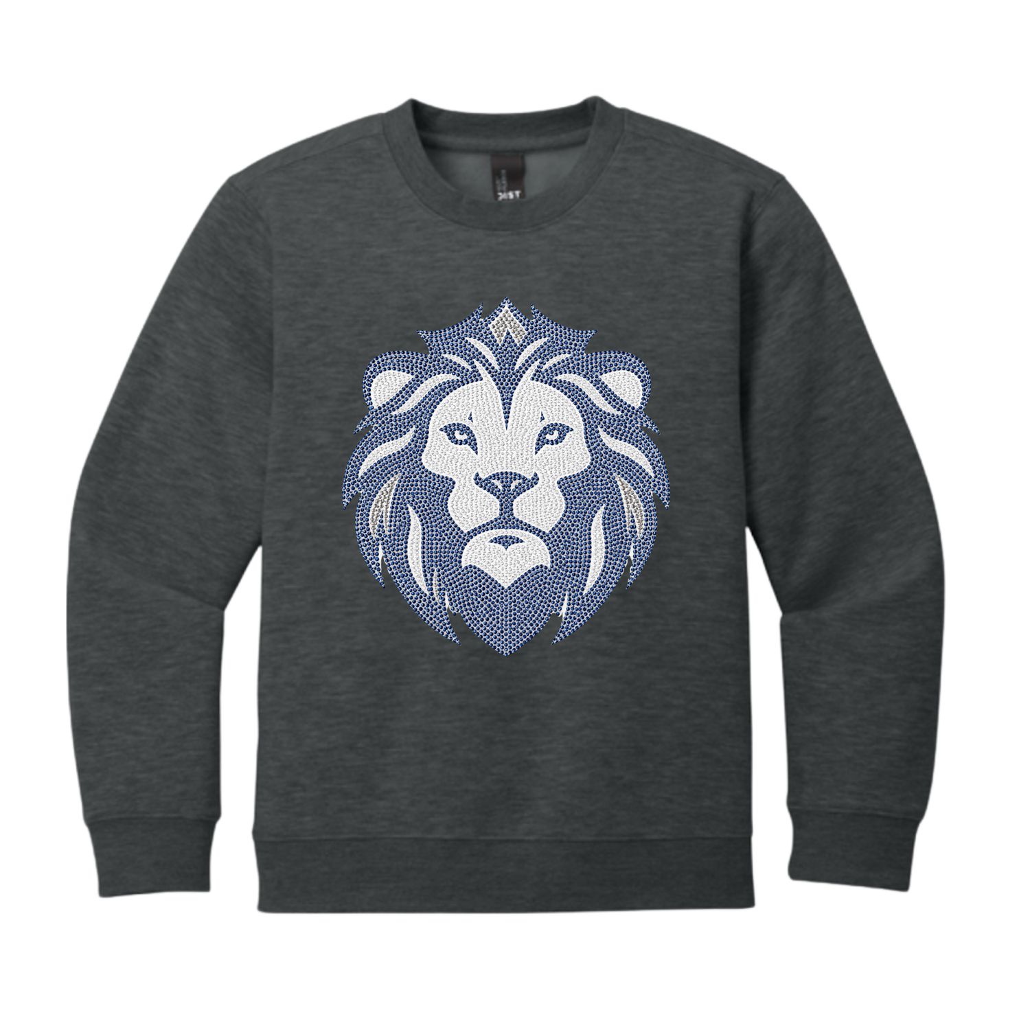 Lion Bling Rhinestone Grey Crewneck