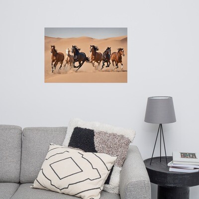 Horses In Desert Printed Poster | Size 24&quot; x 36&quot;