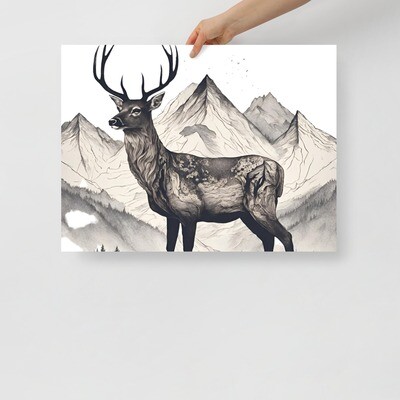Deer In The Mountains Theme Print Poster | Size 18&quot; x 24&quot;