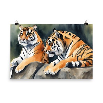 Tigers Resting Watercolor Theme Poster | 24&quot; x 36&quot;