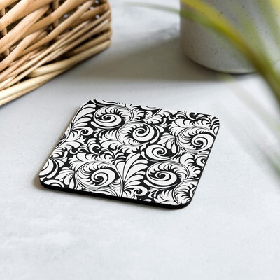 Floral Batik Print Cork-back coaster 3.75&quot; x 3.75&quot;