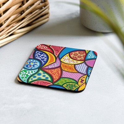 Abstract Floral Pattern Print Cork-back Coaster 3.75&quot; x 3.75&quot;
