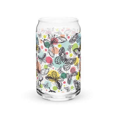 Butterfly Pattern Print Can-Shaped Glass | Size 16 oz