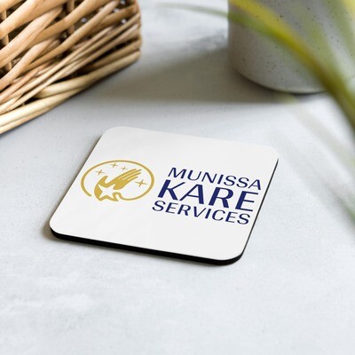 Munissa Kare Services Logo Print Cork-back coaster | Size 3.75&quot; x 3.75&quot;