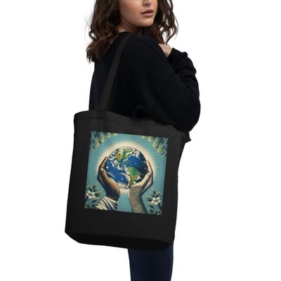 Earth In Our Hands Black Organic Cotton Tote Bag