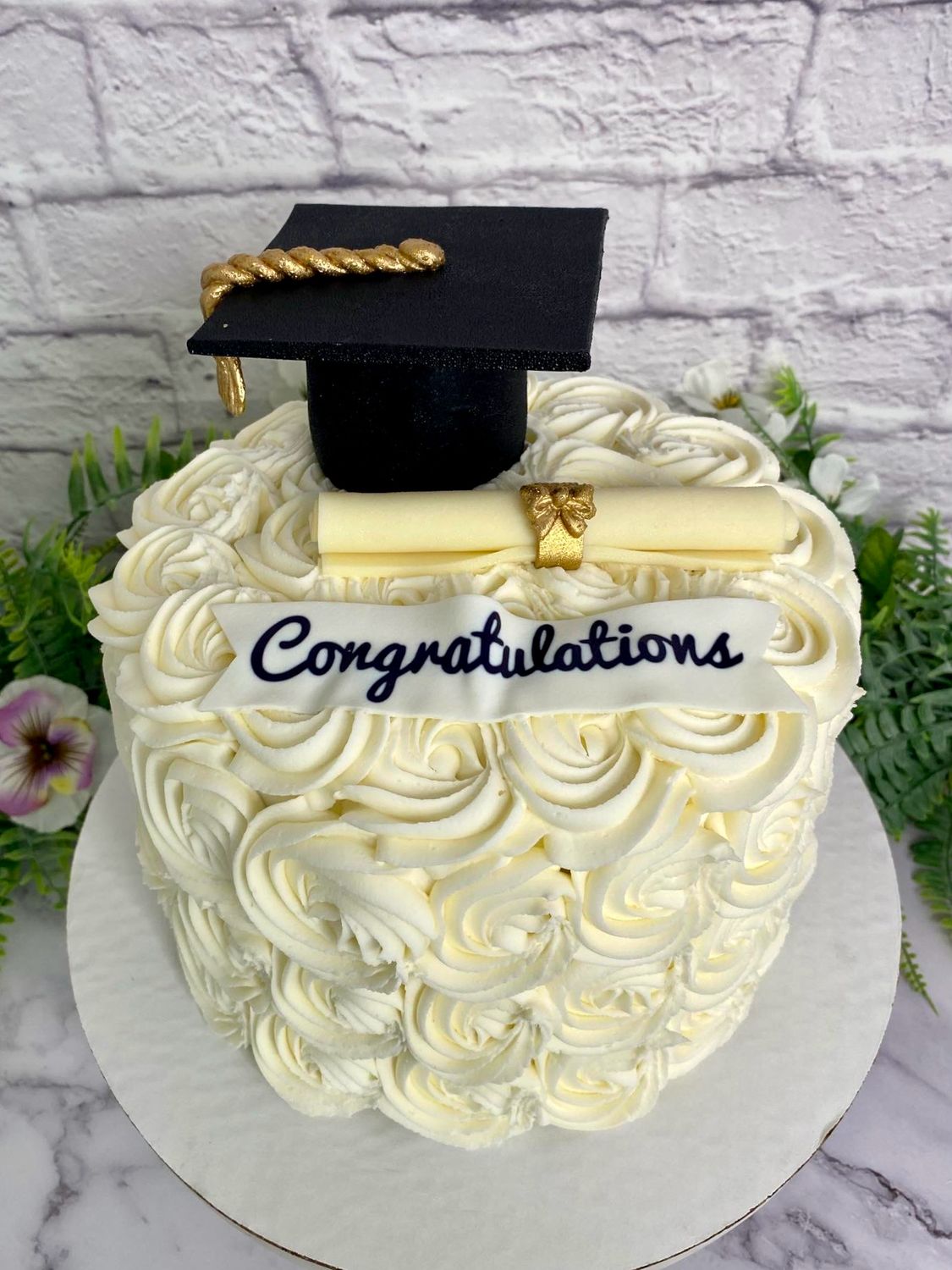 Graduation Cake With Piped Rosettes