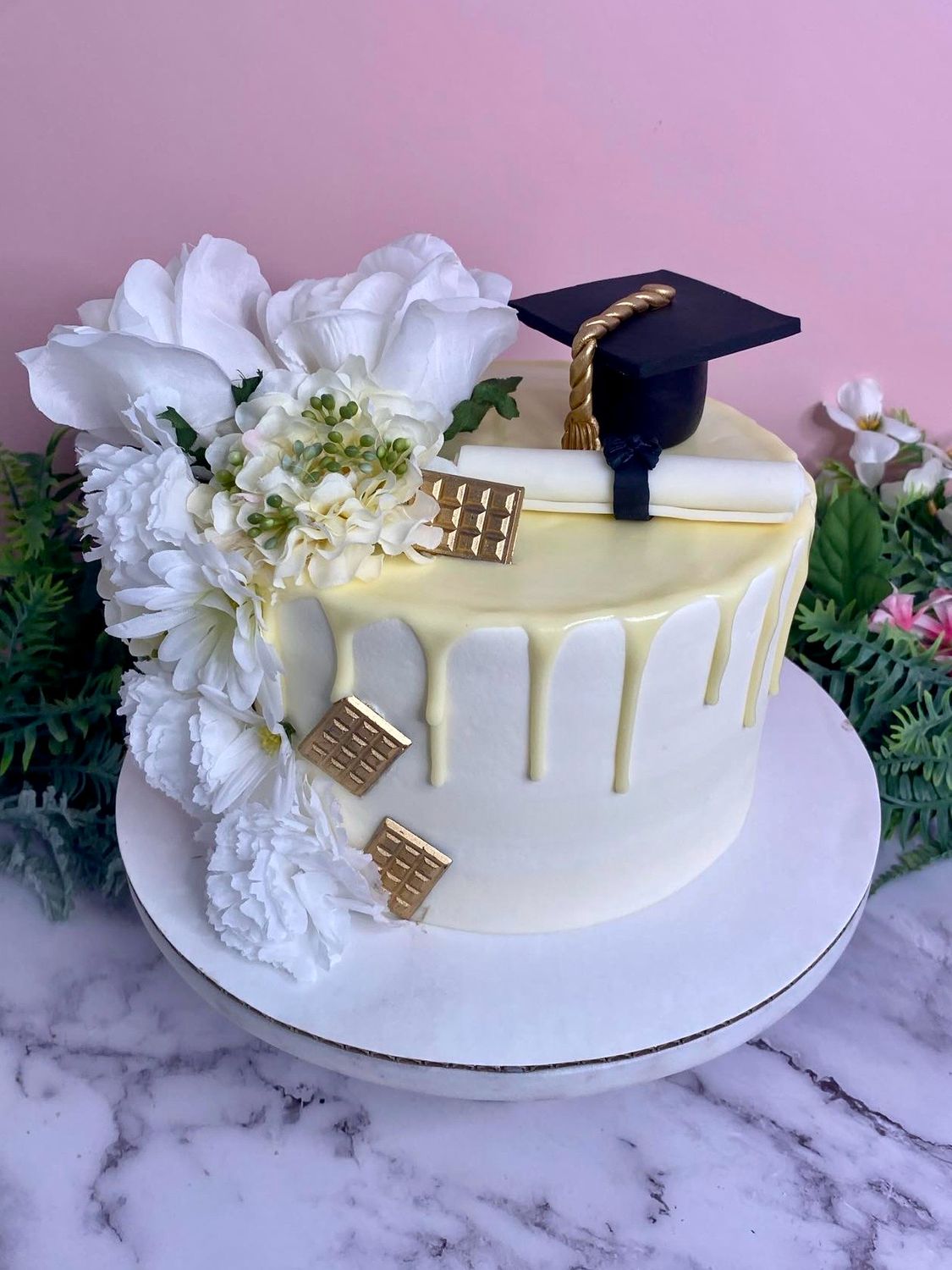 Graduation Cake With Silk Florals