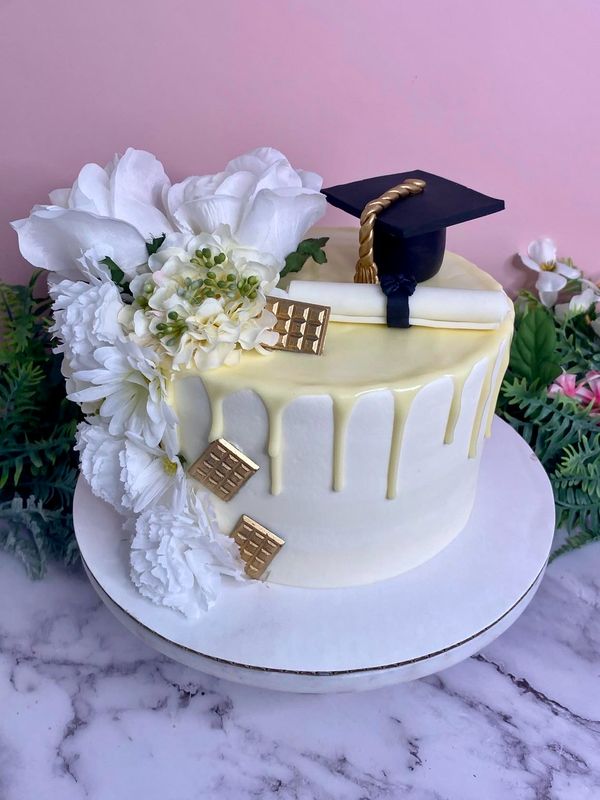 Graduation Cake With Silk Florals