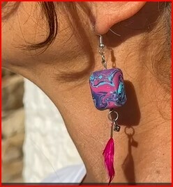 THALIA baha style polymer clay earrings. Multi color primary fucshia