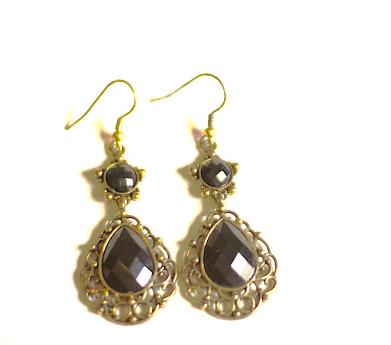 ERATO brass artificial black stones women's earrings 4cm long