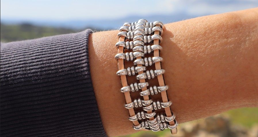 Handmade Men's Bracelet Harley Sand with Leather and Silver