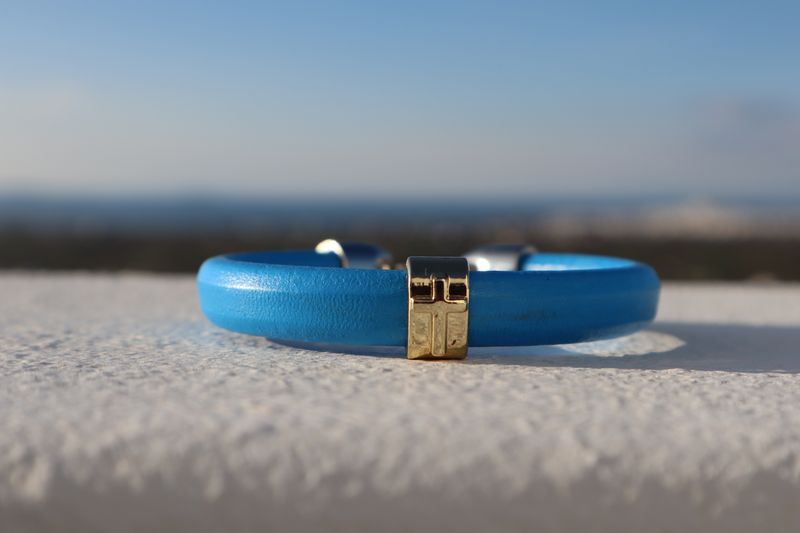 Handmade Men's Bracelet Aegean with Blue Leather