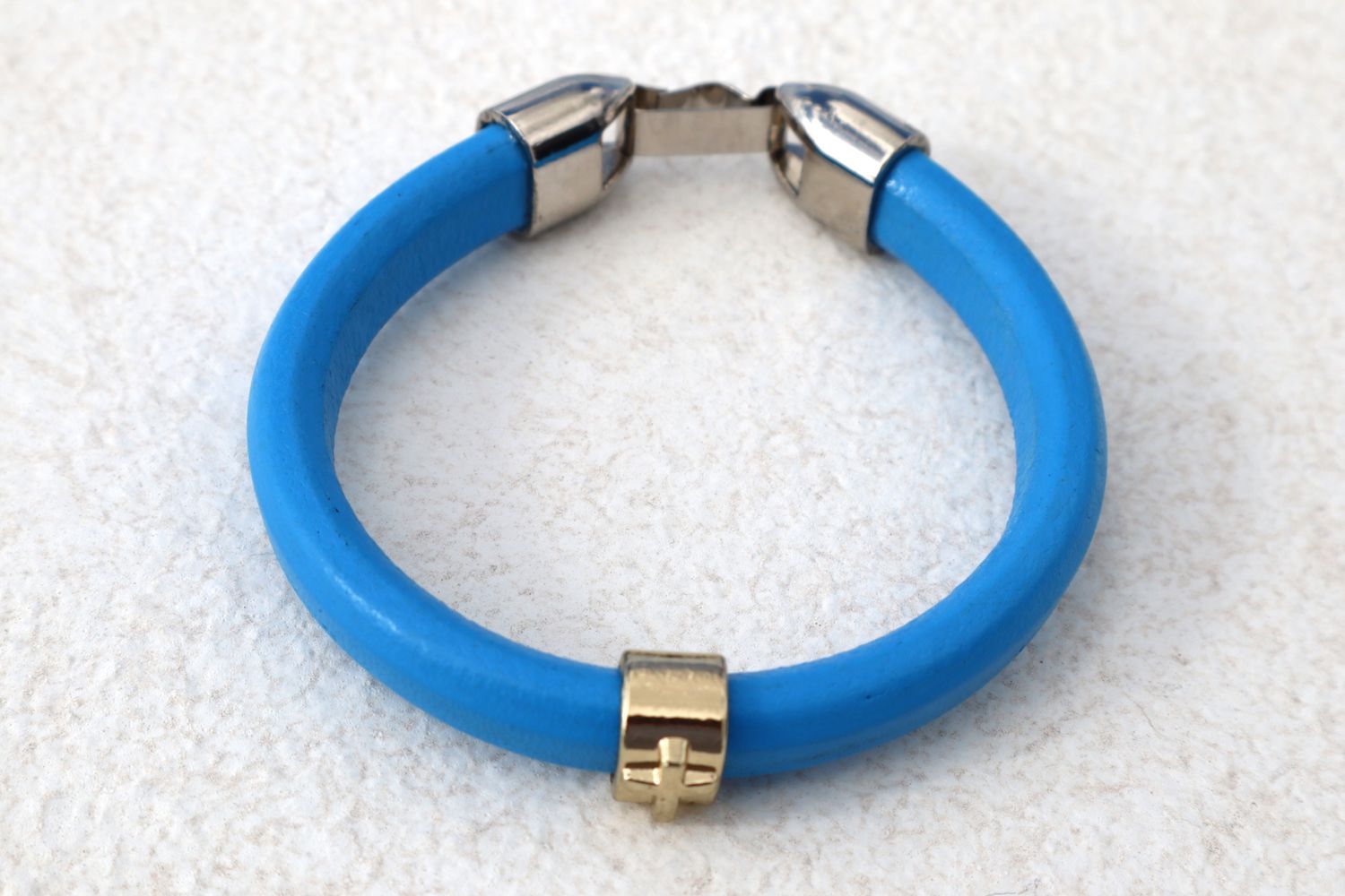 AEGEAN ocean blue leather men's bracelet with Zamak silver closure
