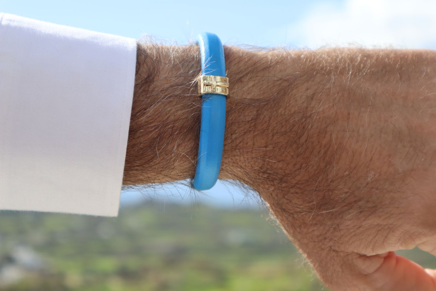 AEGEAN ocean blue leather men's bracelet with Zamak silver closure