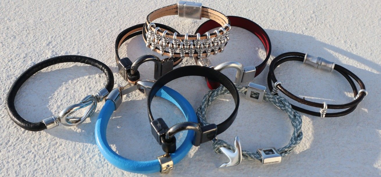 Handmade Men's Bracelet Kreon with Burgundy Leather