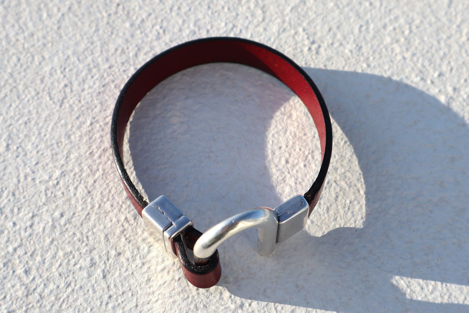 Handmade Men's Bracelet Kreon with Burgundy Leather