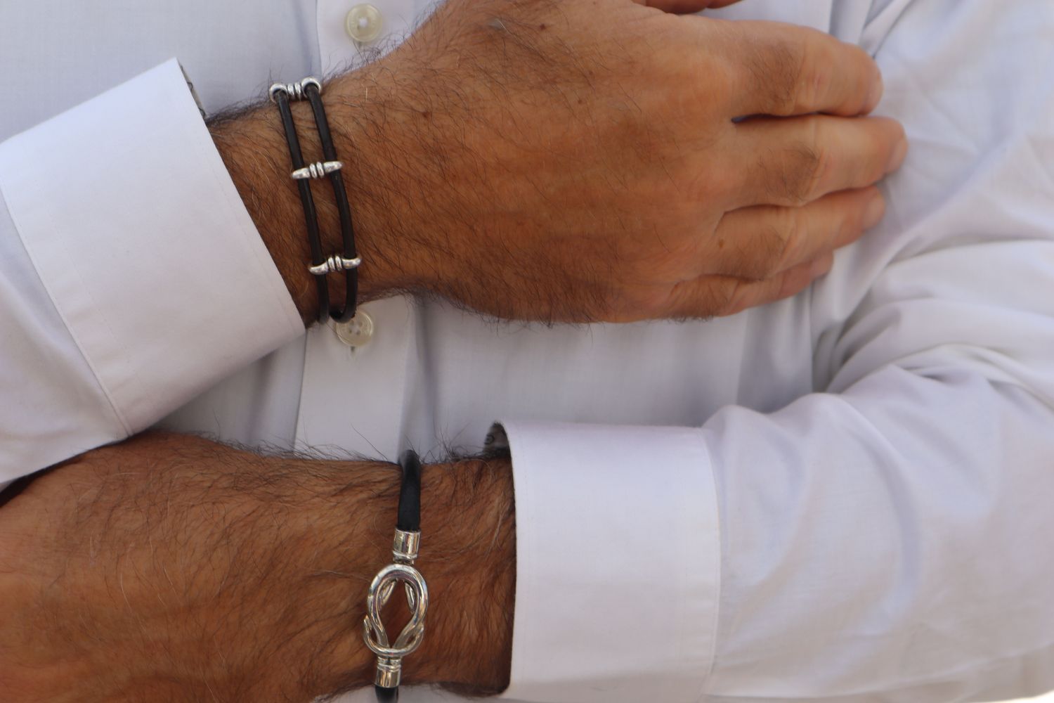 Handmade Men's Bracelet Aris with Black Leather Cord