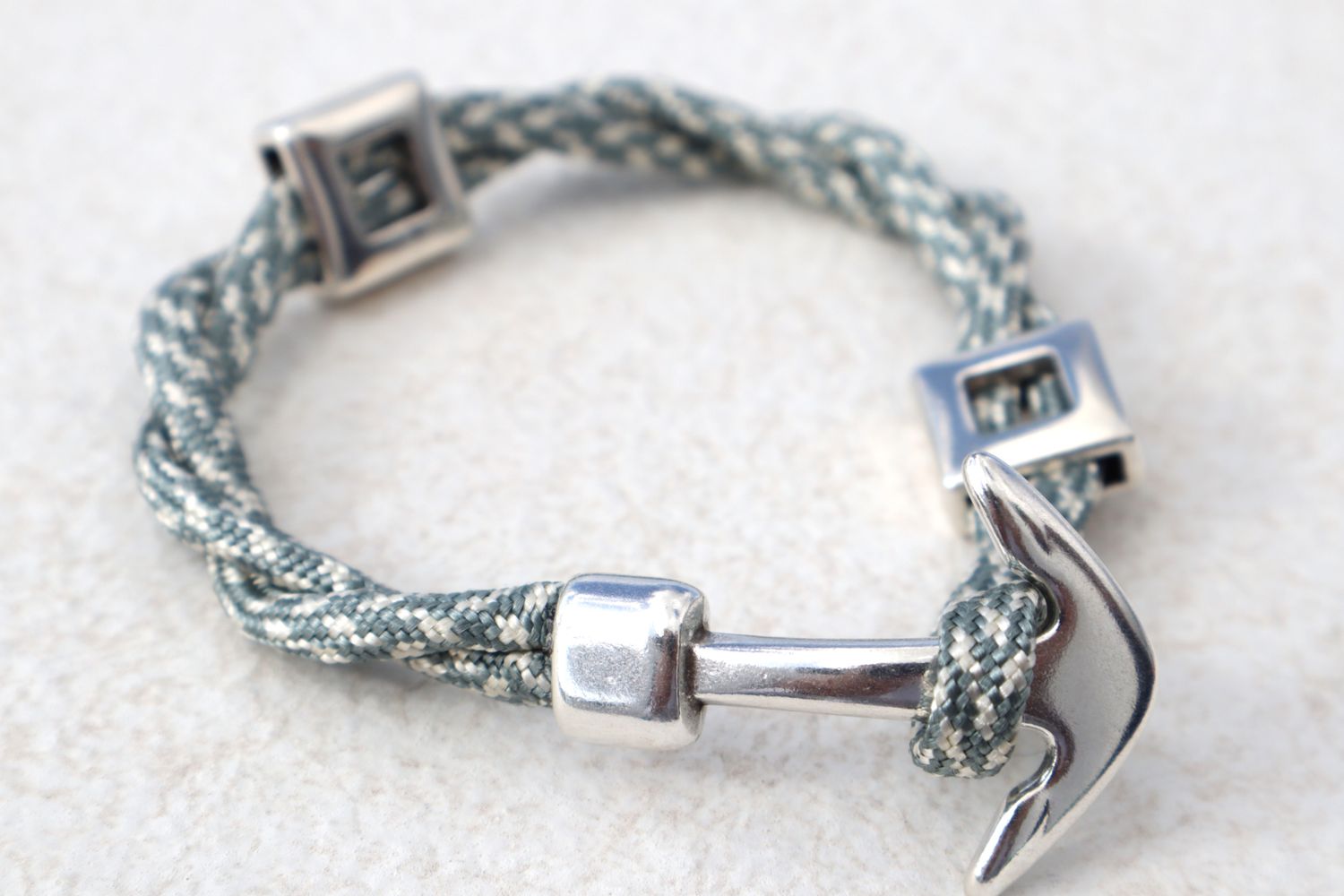 COUSTEAU handmade beautiful silver rope men's bracelet with silver anchor clasp