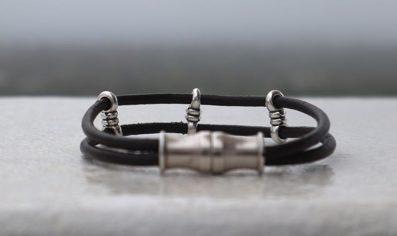 Handmade Men's Bracelet Aris with Black Leather Cord