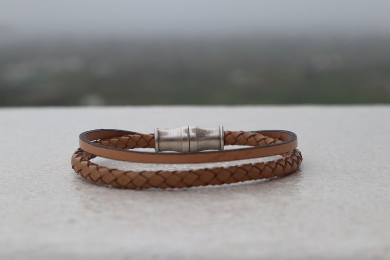 Handmade Men's Bracelet Leon with Tan Double Leather