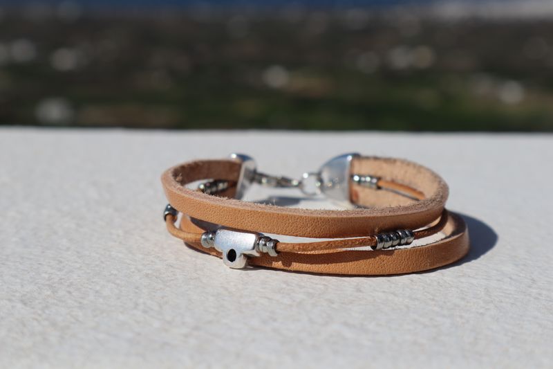 Handmade Men's Bracelet Xanthi with Triple Leather