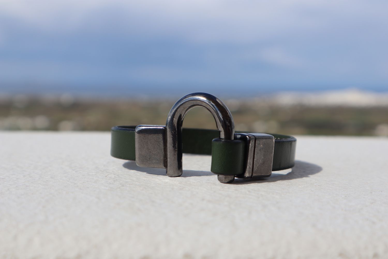 Handmade Men's Bracelet Kronos with Forest Green Leather