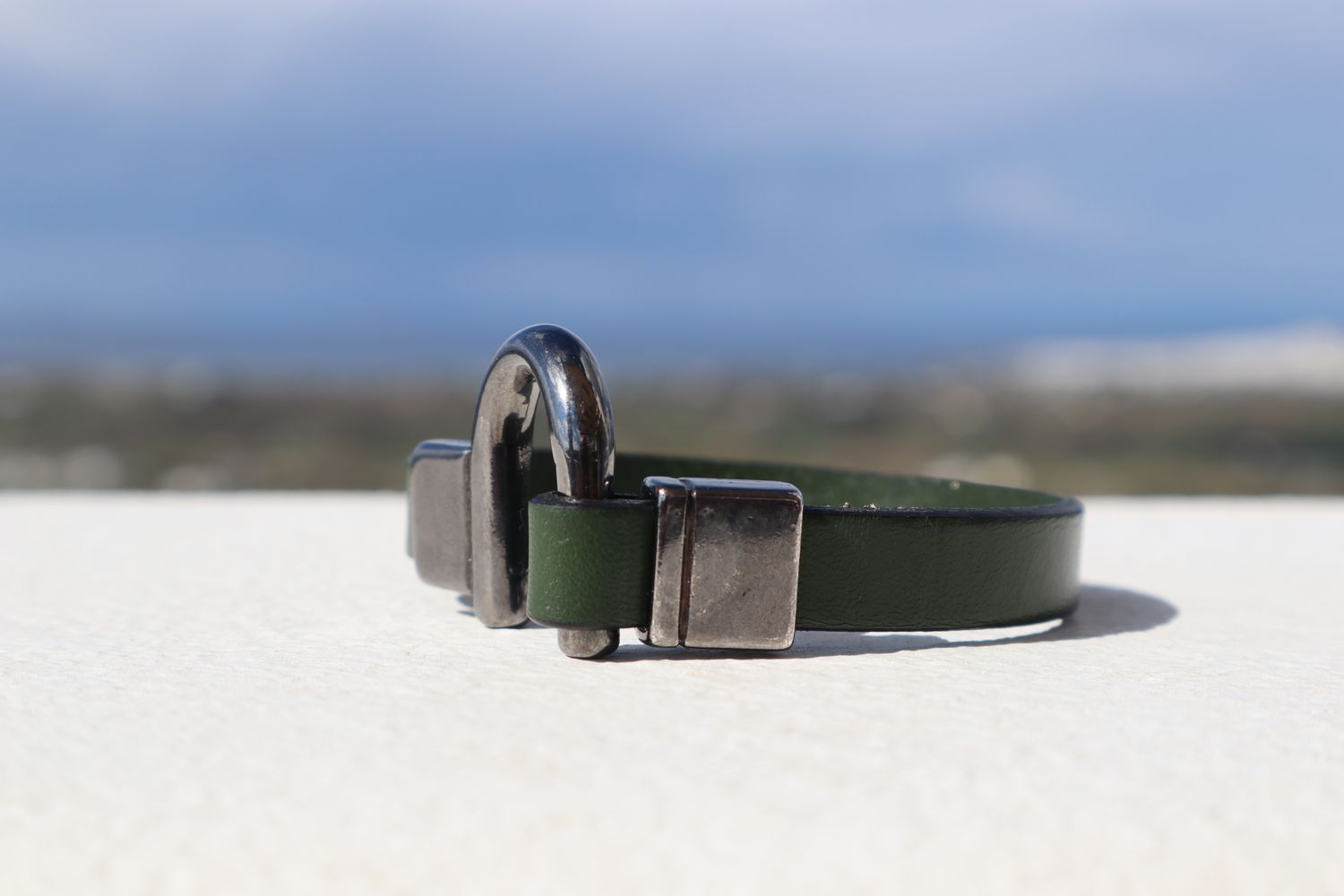 Handmade Men's Bracelet Kronos with Forest Green Leather