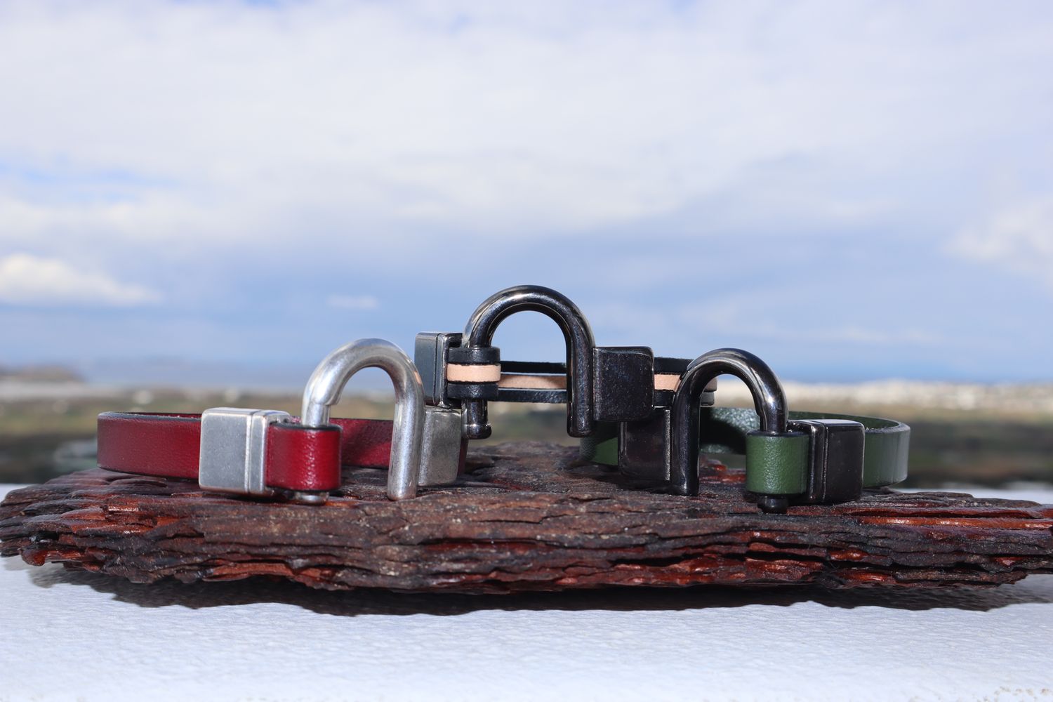 Handmade Men's Bracelet Kronos with Forest Green Leather
