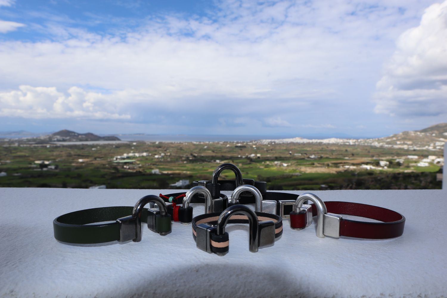 Handmade Men's Bracelet Kronos with Forest Green Leather