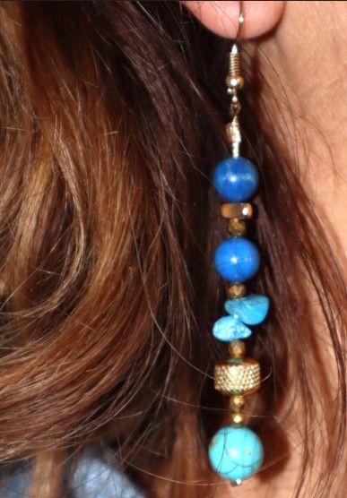 SANTA FE dangling drop earrings chaolite, black lava, and hematite and agate. 925 silver plated clasp and elements