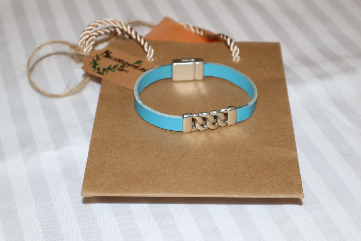 CYCLADES  handmade Aegean blue leather bracelet with elegant silver design element and magnetic silver closure