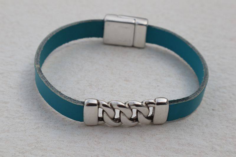 Handmade Men's Bracelet Cyclades with Blue Leather