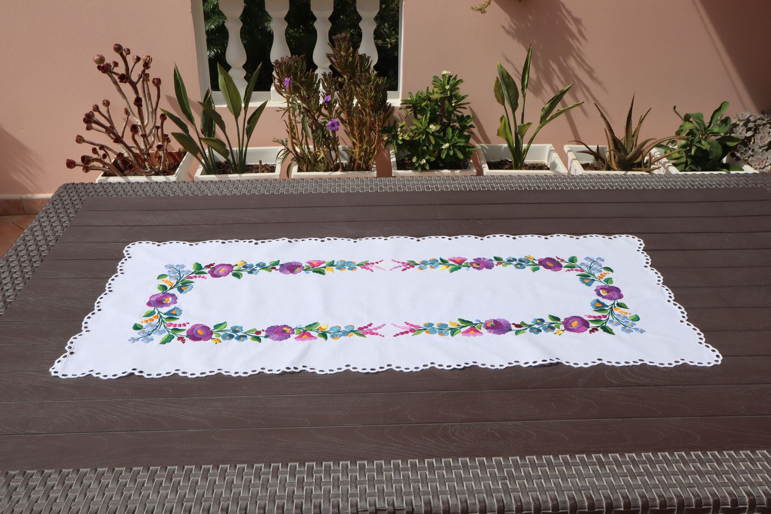 PURPLE ROSE Greek vintage table runner