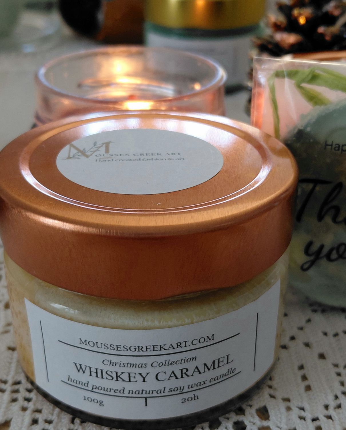 Whiskey Caramel - natural soy wax candle-hand poured 100g