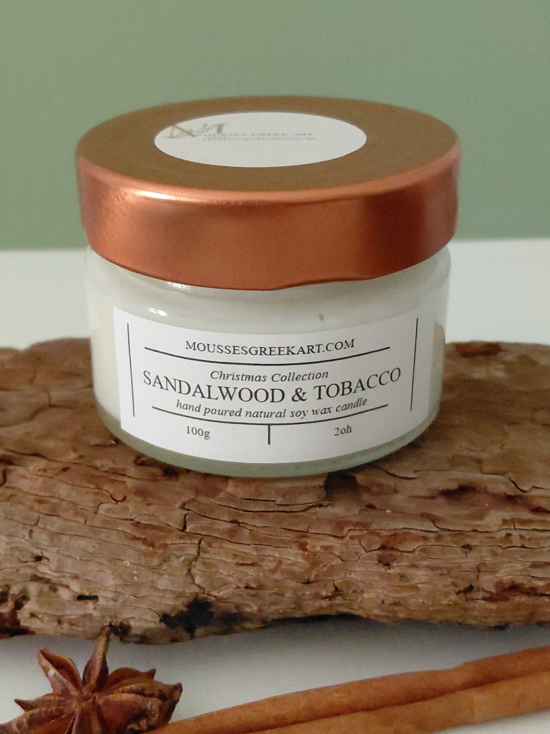 Sandalwood &amp; Tobacco - natural soy wax candle- hand poured 100 g